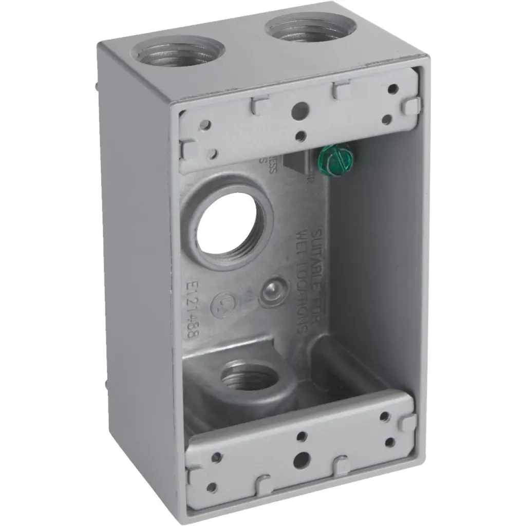 Bell Single Gang 1/2 . 4-Outlet Gray Aluminum Weatherproof Electrical Outdoor Outlet Box