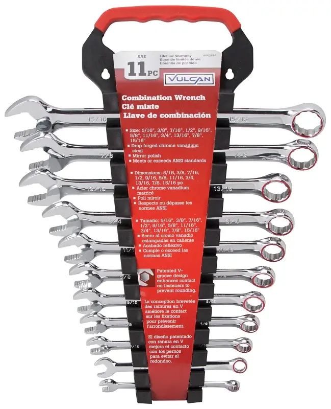 Vulcan TR-H11 Combination Wrench Set, 11-Piece, Chrome Vanadium Steel, Mirror Polish, Quicksilver