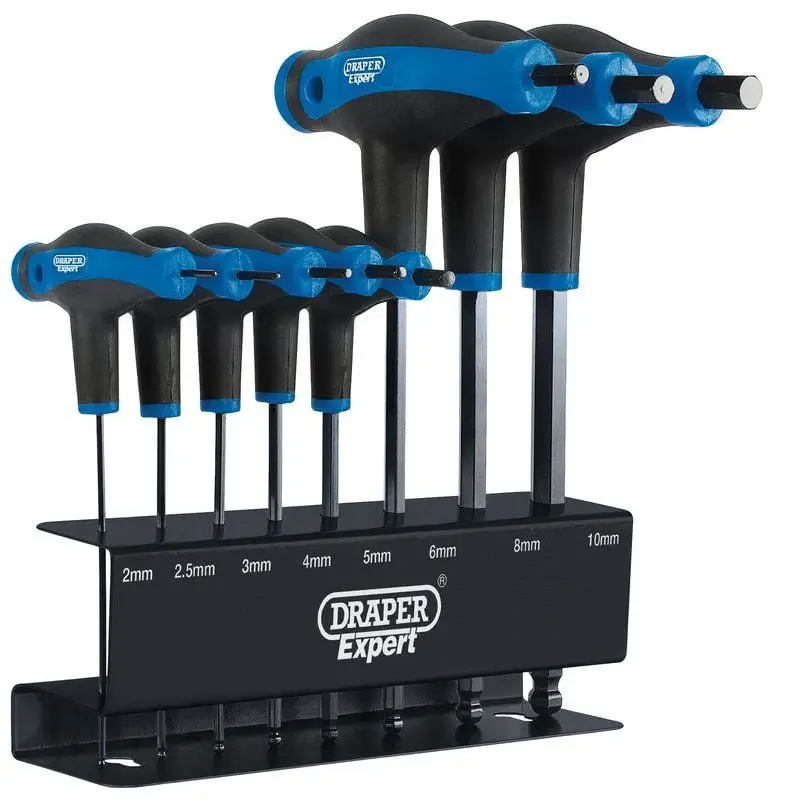 Draper THEX/SG/8/B Soft Grip 'T' Handle Hexagon and Ball End Key Place (8 Piece) - (33873)